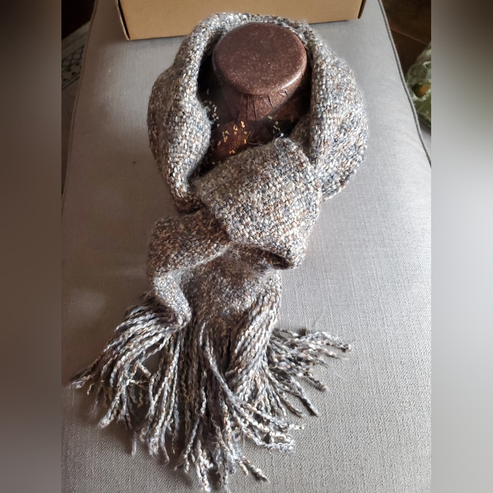 Hand woven Scarf - Tan and grey